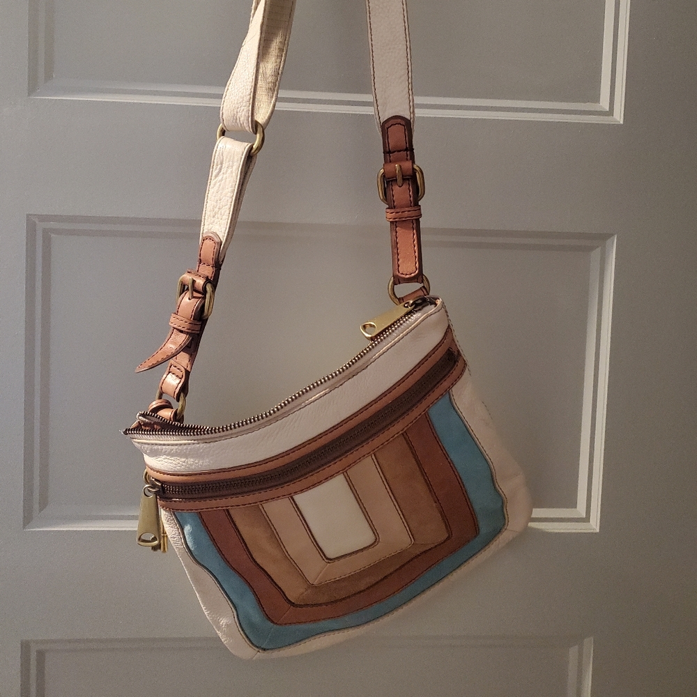 Fossil handbag cream with teal and brown